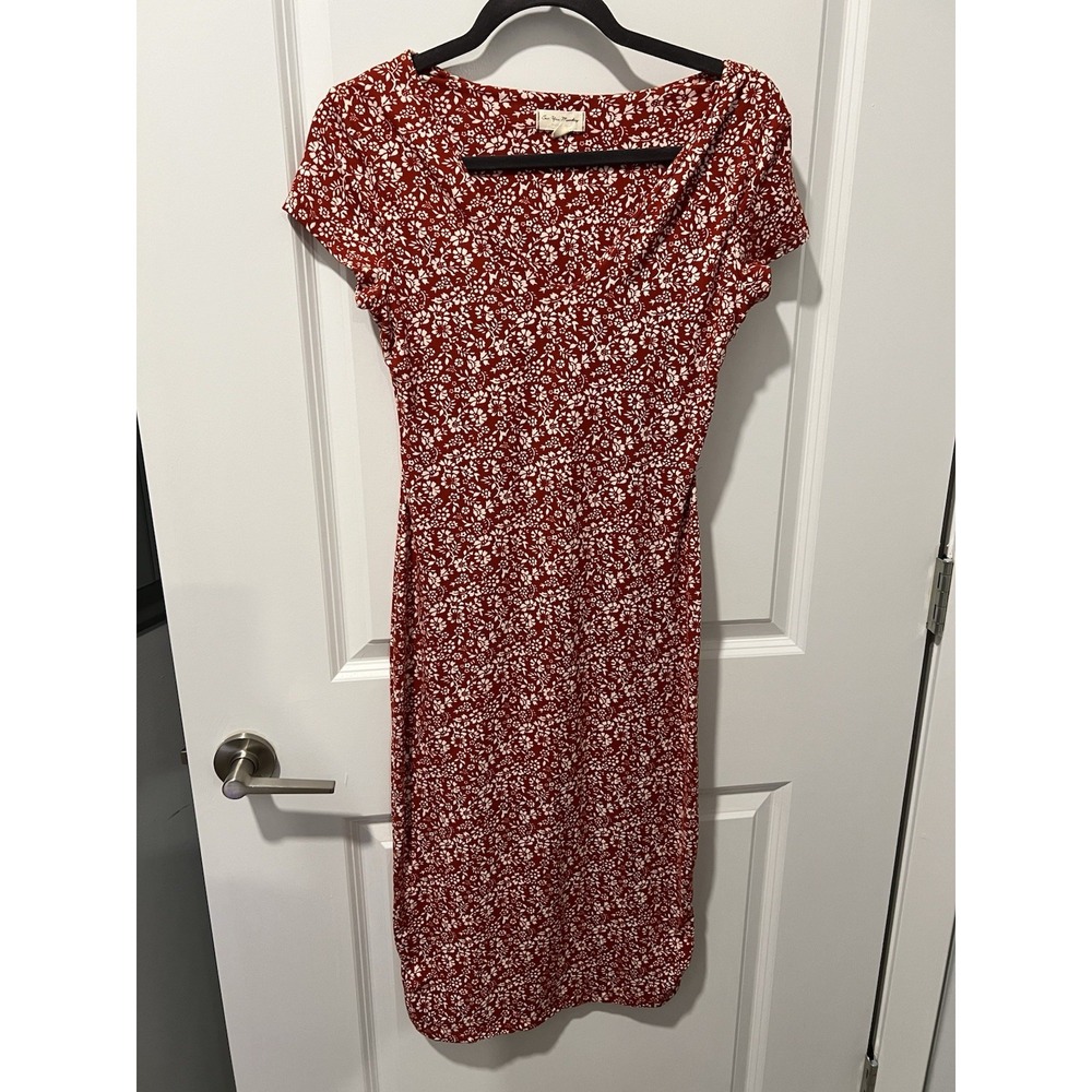 ✨ See You Monday Dress White Floral Burnt Orange Fall Bodycon Dress Large‎ L